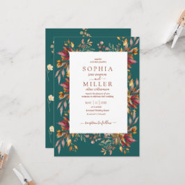 Fall Teal Watercolor Terracotta  Floral wedding Einladung