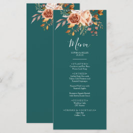 Fall Teal Watercolor Terracotta Floral wedding Menükarte