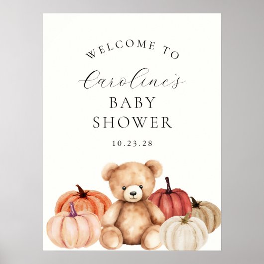 Fall Teddy Bear Baby Dusche Begrüßungszeichen Poster (Vorne)