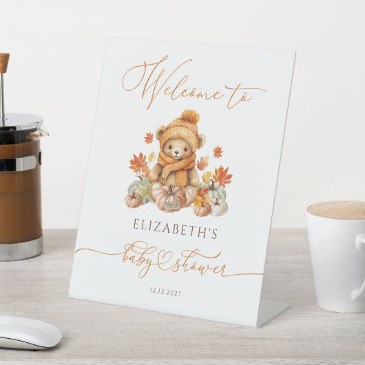 Fall Teddy Bear Baby Dusche Willkommen Sockelschild (In SItu)