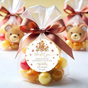 Fall Teddy Bear mit Pumpkins Baby Dusche Runder Aufkleber