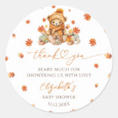 Fall Teddy Bear mit Pumpkins Baby Dusche Runder Aufkleber (Vorderseite)