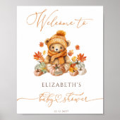Fall Teddy Bear & Pumpkins Baby Dusche Willkommen Poster (Vorne)