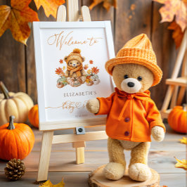 Fall Teddy Bear & Pumpkins Baby Dusche Willkommen Poster