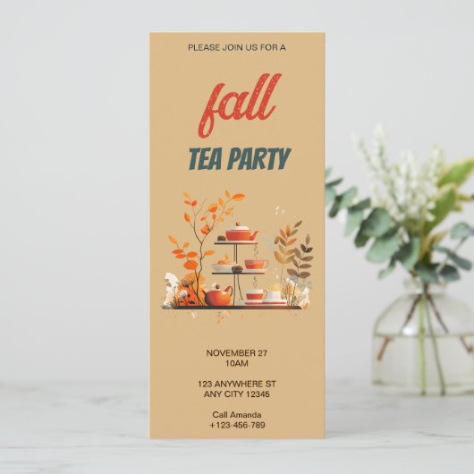 Fall Tee-Party Einladung (Stehend Vorderseite)
