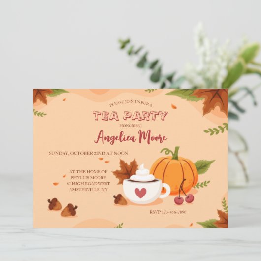 Fall Tee-Party Einladungen (Stehend Vorderseite)