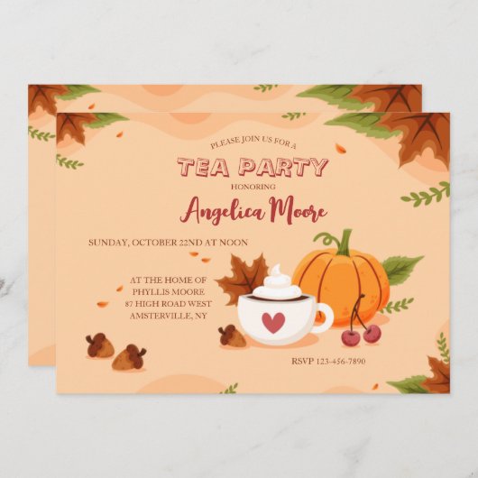 Fall Tee-Party Einladungen (Vorne/Hinten)