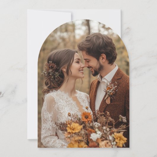 Fall terracotta Arch Modernes Foto Hochzeit Einladung (Rückseite)