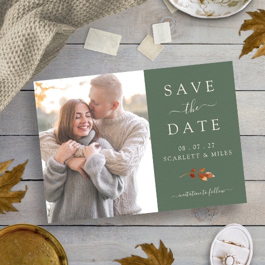 Fall Terracotta Blätter Foto Save the Date Hochzei