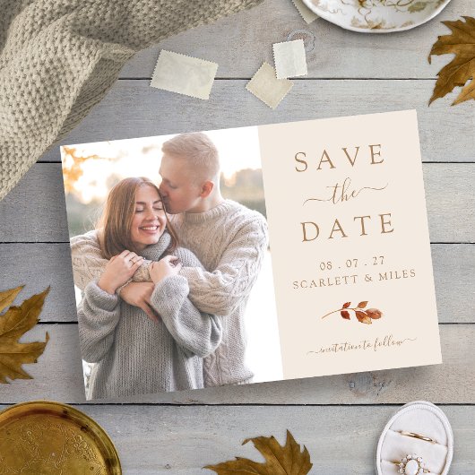 Fall Terracotta Blätter Foto Save the Date Hochzei