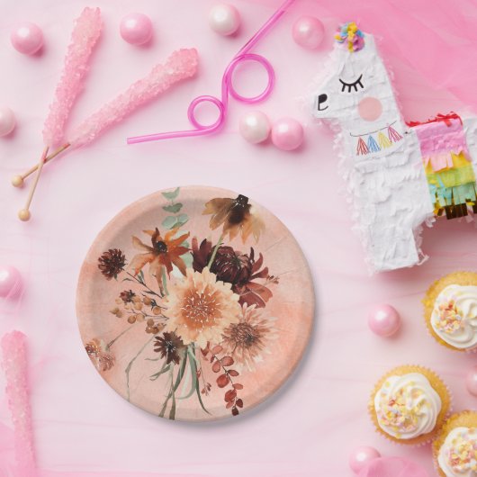 Fall Terracotta Boho Floral Bouquet Teller (Party)