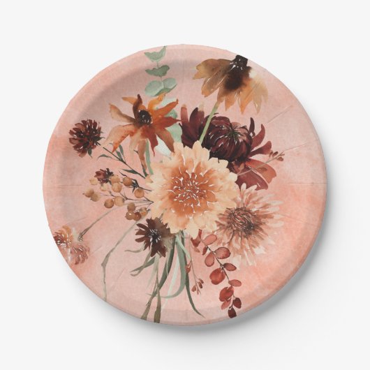 Fall Terracotta Boho Floral Bouquet Teller (Vorderseite)