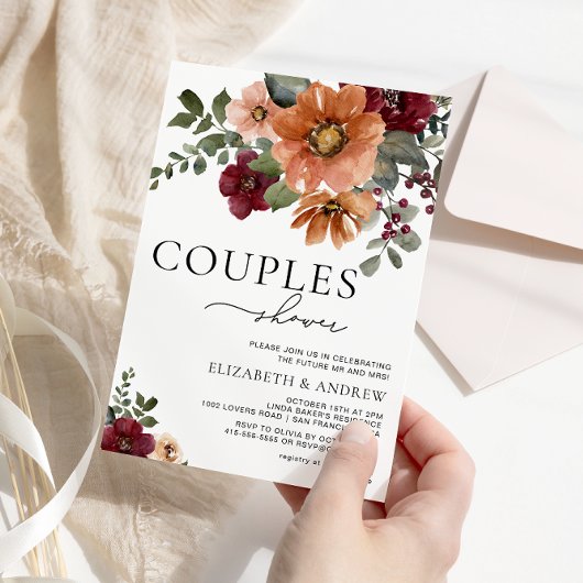 Fall Terracotta Burgundy Blumenpaare Dusche Einladung