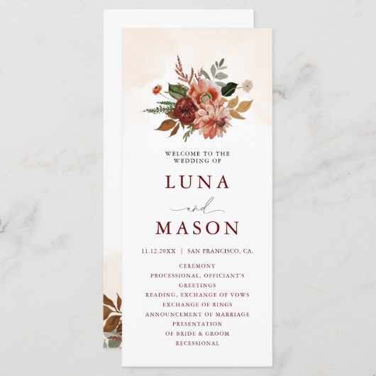 Fall Terracotta Burgundy Blumenzehen Programm (Vorne/Hinten)