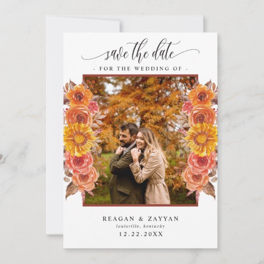 Fall Terracotta Floral Foto Save the Date (Vorderseite)