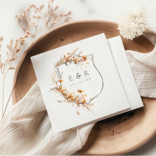 Fall Terracotta Floral Wappen Monogramm Hochzeit Serviette