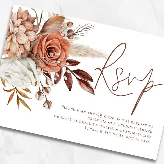 Fall Terracotta Florals QR Code Wedding RSVP