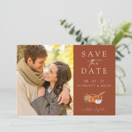 Fall Terracotta Foto Save The Date (Stehend Vorderseite)