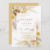 Fall Terracotta Herbst Boho Pampas Grass Hochzeit Einladung (Vorne/Hinten)