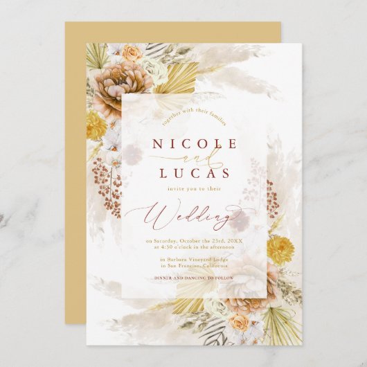 Fall Terracotta Herbst Boho Pampas Grass Hochzeit Einladung (Vorne/Hinten)