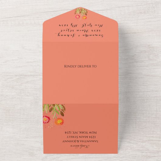 Fall Terracotta Herbst Orange Blume boho Chic All In One Einladung (Außenbereich)