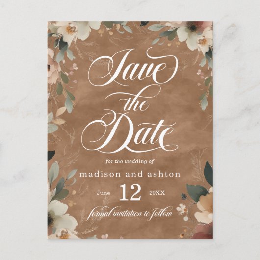 Fall Terracotta-Kernhochzeit Sichern Sie das Datum Ankündigungspostkarte (Vorderseite)