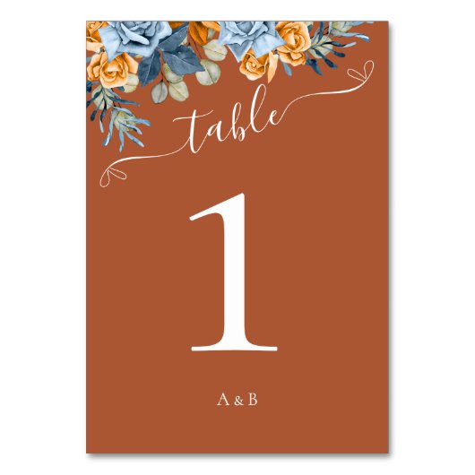 Fall Terracotta Navy Blau und Rost rustikale Hochz Tischnummer (Rückseite)