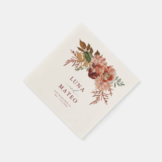 Fall Terracotta und Burgund Bloral Wedding Invita Serviette (Ecke)