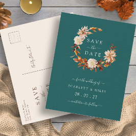 Fall Terracotta Wreath Wedding Save the Dates Anno Ankündigungspostkarte