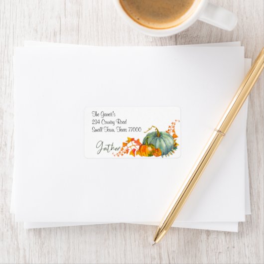 Fall Thanksgiving Orange Pumpkins Leaf Address Adressaufkleber (Insitu)