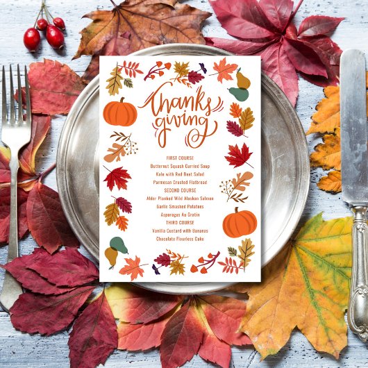 Fall Thanksgiving Printable Menu Ankündigung