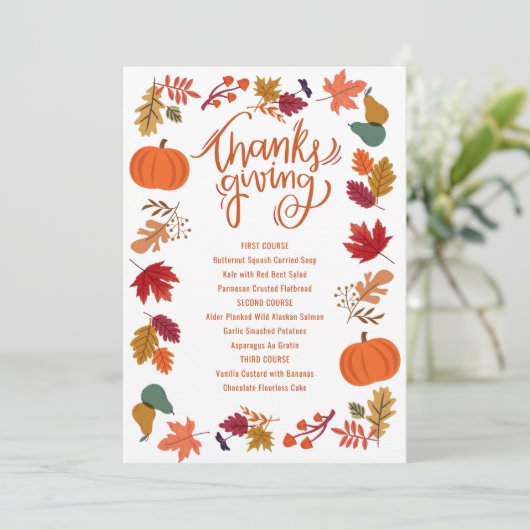 Fall Thanksgiving Printable Menu Ankündigung (Stehend Vorderseite)