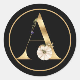 FALL THEMA GOLD MONOGRAM A MIT PUMPKINS RUNDER AUFKLEBER