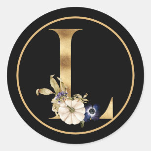 FALL THEMA GOLD MONOGRAM L MIT PUMPKINS RUNDER AUFKLEBER