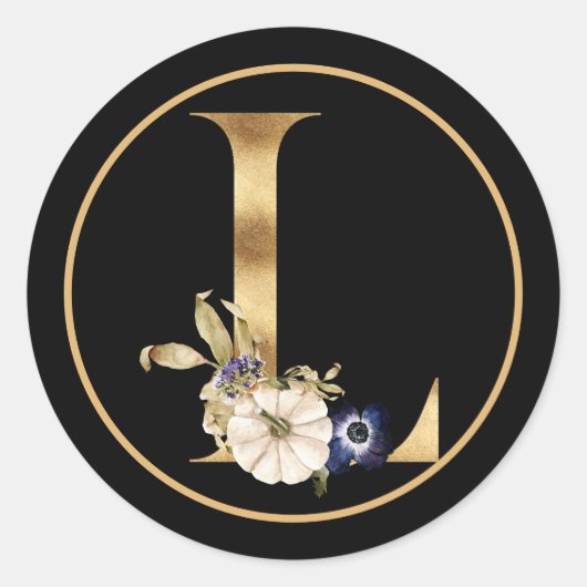 FALL THEMA GOLD MONOGRAM L MIT PUMPKINS RUNDER AUFKLEBER (Vorderseite)