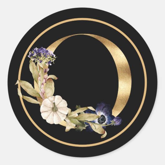 FALL THEMA GOLD MONOGRAM O MIT PUMPKINS RUNDER AUFKLEBER (Vorderseite)