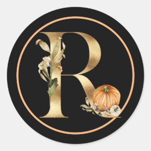 FALL THEMA MONOGRAM R MIT PUMPKIN RUNDER AUFKLEBER