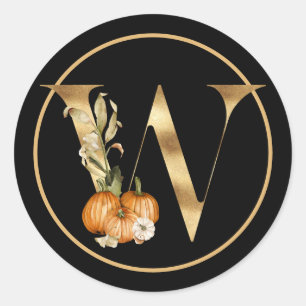 FALL THEMA MONOGRAM W MIT ORANGE PUMPKIN RUNDER AUFKLEBER