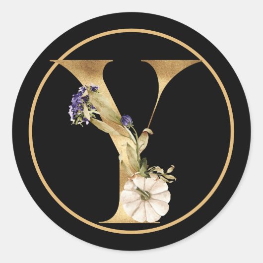 FALL THEMA MONOGRAM Y MIT WHITE PUMPKIN RUNDER AUFKLEBER (Vorderseite)