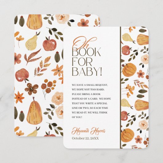 Fall Theme Baby Shower Book Enclosure Card Einladung (Vorne/Hinten)