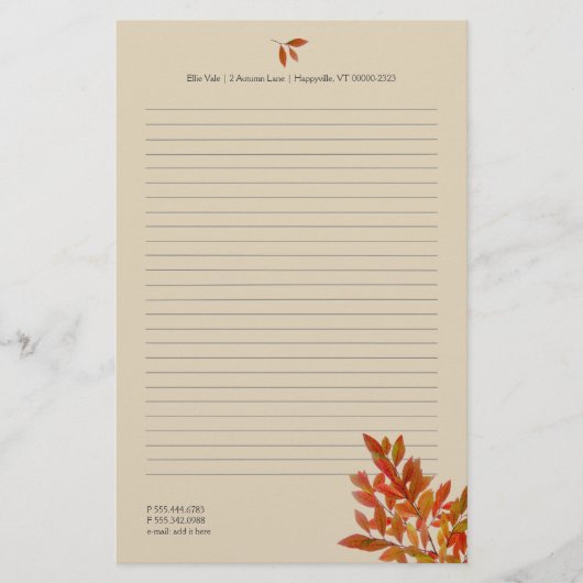 Fall Theme Personal Writing Paper Red Blätter Briefpapier (Vorderseite)