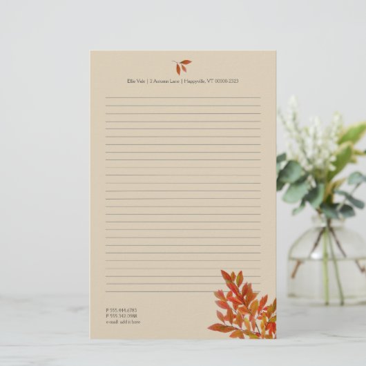 Fall Theme Personal Writing Paper Red Blätter Briefpapier (Stehend Vorderseite)