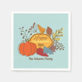 Fall-Themed Blätter Berries Pumpkin Erntedank Serviette (Vorderseite)