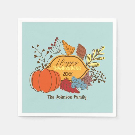 Fall-Themed Blätter Berries Pumpkin Erntedank Serviette (Vorderseite)