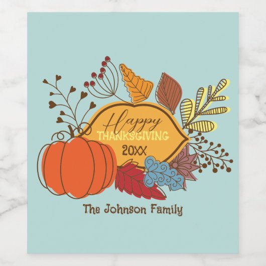 Fall-Themed Blätter Berries Pumpkin Erntedank Weinetikett (Einzelnes Label)