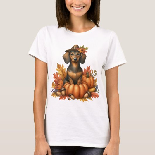 FALL THEMED DACKEL HUND MIT PUMPKINN T-Shirt (Vorderseite)
