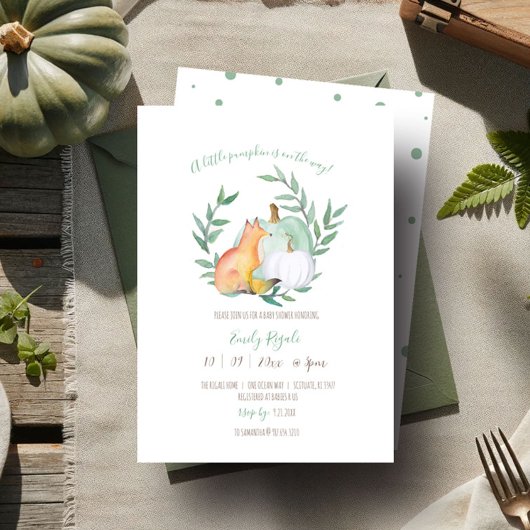 Fall Themed Fox und Pumpkin Baby Dusche Einladung