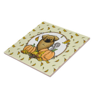 Fall Tibetischer Spaniel (braun) Dog Pumpkins Nied Fliese