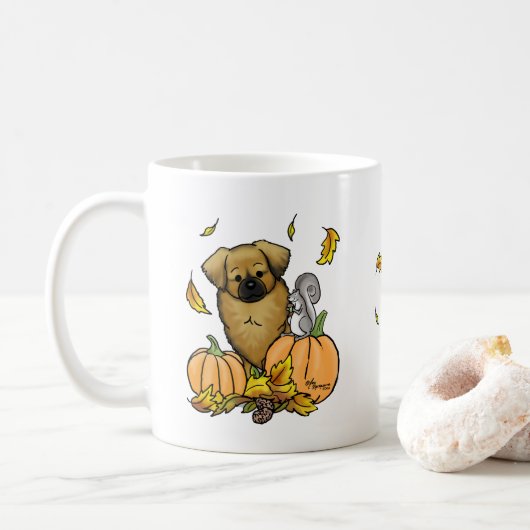 Fall Tibetischer Spaniel (braun) Dog Pumpkins Nied Kaffeetasse (Mit Donut)