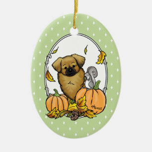 Fall Tibetischer Spaniel (braun) Dog Pumpkins Nied Keramik Ornament